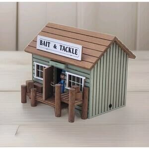 Rare Chinese Craftsmen Bait & Tackle Musical Moving Toy Handmade Wood House